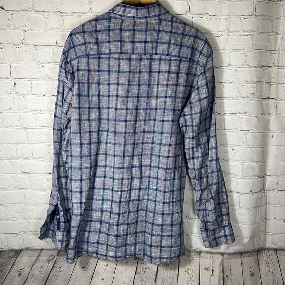Johnston & Murphy Plaid Button Down shirt L Large Blue - Picture 6 of 7